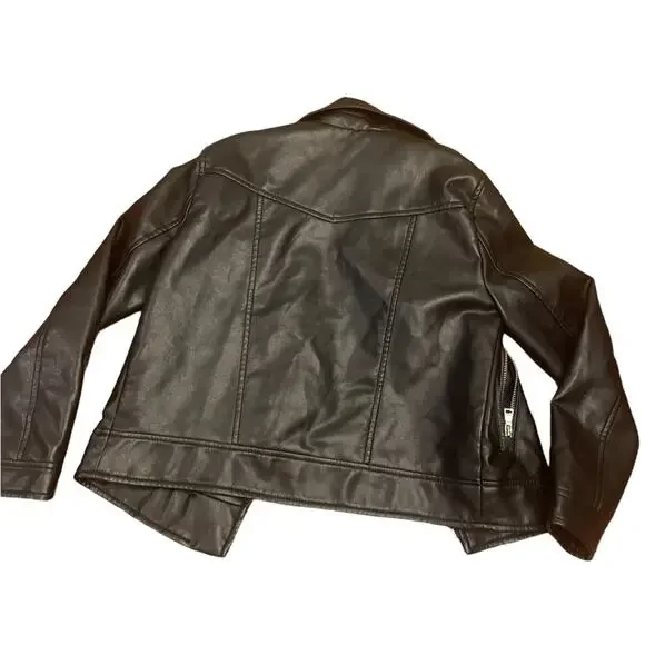 Zara kids black faux leather biker jacket size 10 unisex